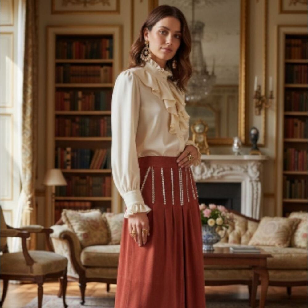 1970s Gucci Pink Suede A-Line Skirt w/ AB Rhinestone Embellishment